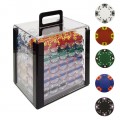 1000 14g Tri Color Ace/King Clay Poker Chips w/Acrylic Case